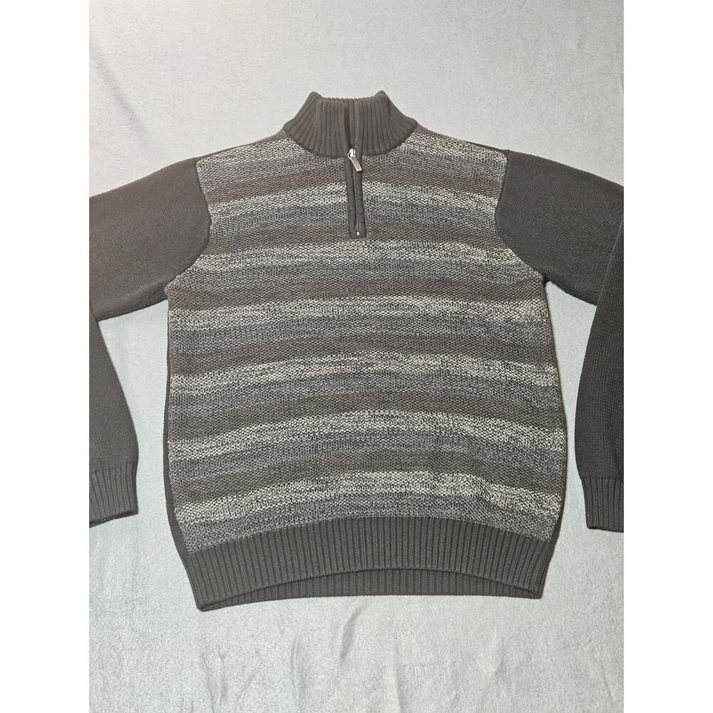 Perry Ellis Sweater Mens Medium Black Quarter Zip Long Sleeve Knit Pullover